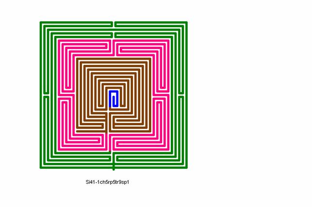 Fig. ph4: Hedning-Ariadne Labyrint
En kombineret chartres, roma, og troja labyrint. 
I labyrinten indgr en troja 2 flervejs labyrint som Ariadnes hedenske bevidsthed